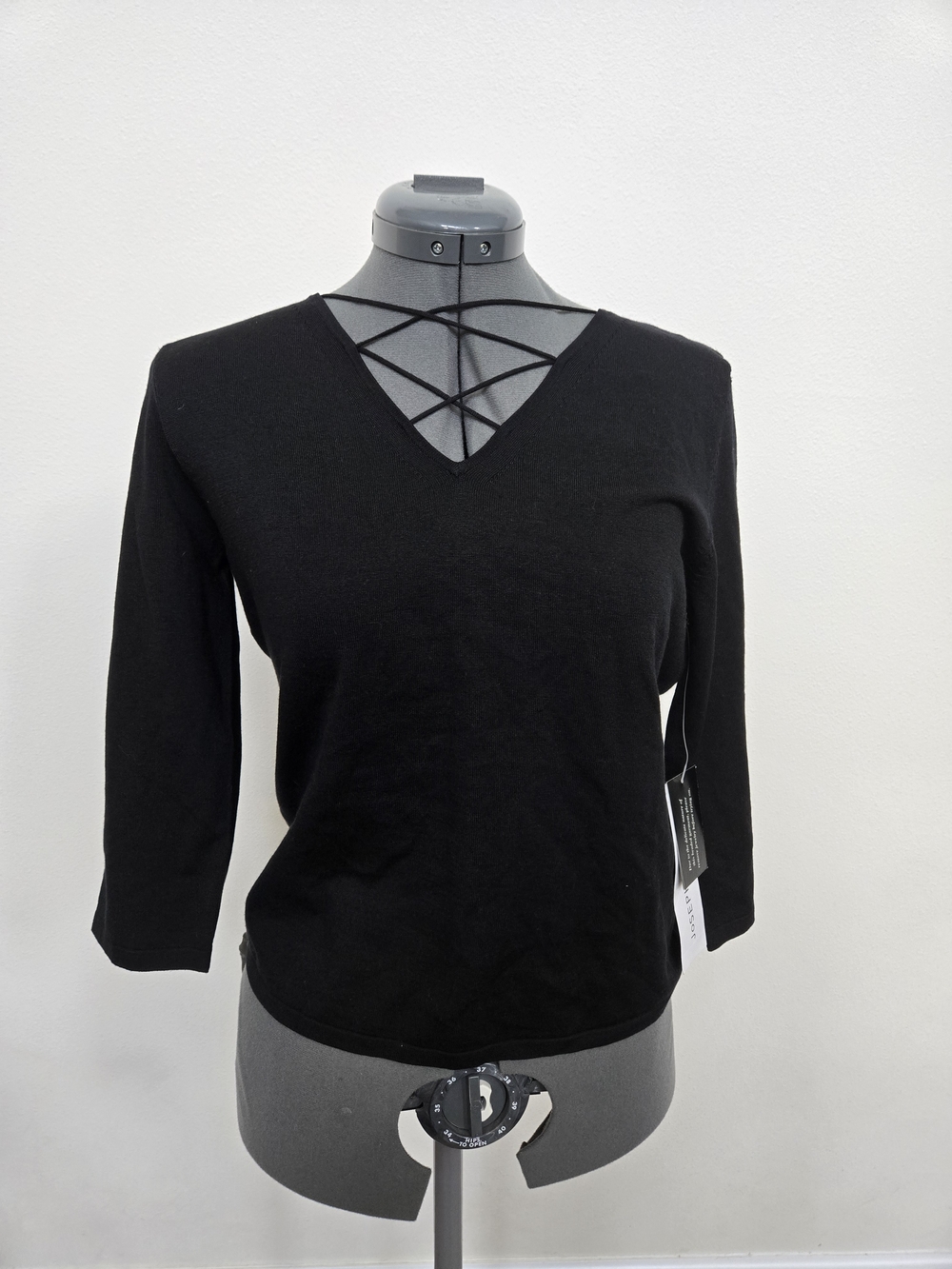 Josephine Chaus Black Long-Sleeve V-Neck Top with Strappy Detail